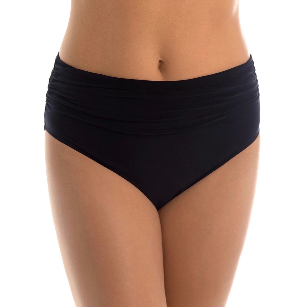 MAGICSUIT Shirred High Waist Bikini Bottom Swimsuit Size 10 Black NEW Modest